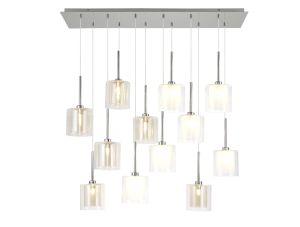 Penton Linear Pendant 2m, 12 x G9, Polished Chrome/Frosted/Clear/Cognac Type H Shade