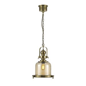 Riley 31cm Single Small Bell Pendant 1 Light E27 Antique Brass/Cognac Glass
