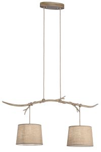 Sabina Pendant 2 x E27 (Max 40W), Imitation Wood, Linen Shade