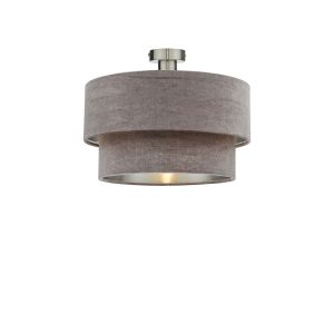 Edie 1 Light E27 Antique Chrome Semi Flush C/W Mink Velvet Shade With A Silver Metallic Lining