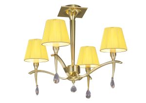 Siena 55cm Semi Flush Round 4 Light E14, Polished Brass With Amber Cream Shades And Clear Crystal