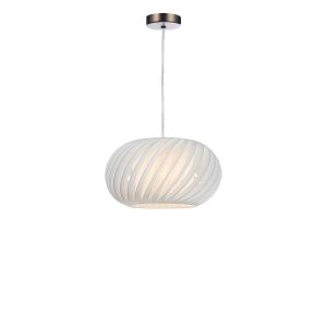 Alto 1 Light E27 Antique Chrome Adjustable Pendant C/W White 30cm Shade With A Curve & Slanting Design