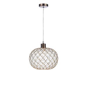 Alto 1 Light E27 Antique Chrome Adjustable Pendant C/W Gold Finish Frame Shade With Faceted Acrylic Heptagonal Beads
