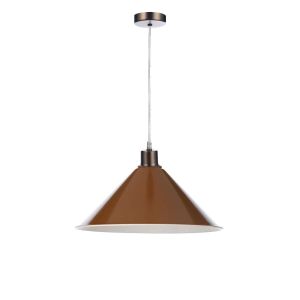 Alto 1 Light E27 Antique Chrome Adjustable Pendant C/W Red/Umber Metal Shade With White Inner