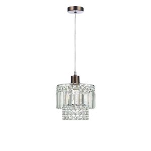 Alto 1 Light E27 Antique Chrome Adjustable Pendant C/W Polished Antique Chrome Shade With Crystal Glass Droppers