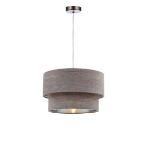 Alto 1 Light E27 Antique Chrome Adjustable Pendant C/W Mink Velvet Shade With A Silver Metallic Lining