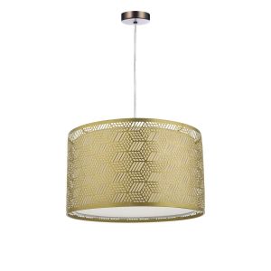 Alto 1 Light E27 Antique Chrome Adjustable Pendant C/W Gold Finish Metal Drum Shade With Intricate Geometric Piercings