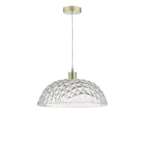 Alto 1 Light E27 Satin Brass Adjustable Pendant C/W 41cm Acrylic Shade With A Crystal Like Appearance