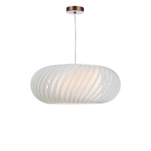 Alto 1 Light E27 Aged Copper Adjustable Pendant C/W White 50cm Shade With A Curve & Slanting Design