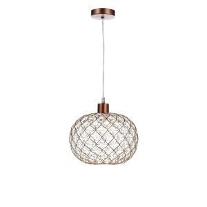 Alto 1 Light E27 Aged Copper Adjustable Pendant C/W Gold Finish Frame Shade With Faceted Acrylic Heptagonal Beads