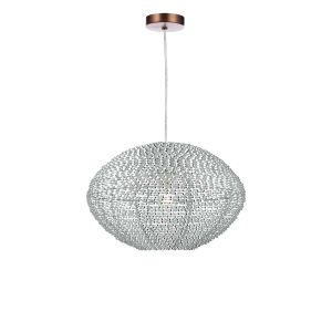 Alto 1 Light E27 Aged Copper Adjustable Pendant C/W Polished Aluminium Shade With Twisted Aluminium Ribbons