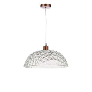 Alto 1 Light E27 Aged Copper Adjustable Pendant C/W 41cm Acrylic Shade With A Crystal Like Appearance