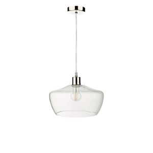 Alto 1 Light E27 Satin Chrome Adjustable Pendant C/W Clear Hand Blown Glass Shade