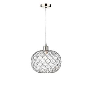 Alto 1 Light E27 Satin Chrome Adjustable Pendant C/W Satin Chrome Finish Frame Shade With Faceted Acrylic Heptagonal Beads