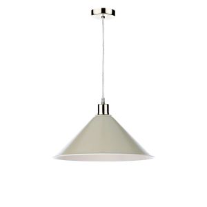 Alto 1 Light E27 Satin Chrome Adjustable Pendant C/W Taupe Metal Shade With White Inner