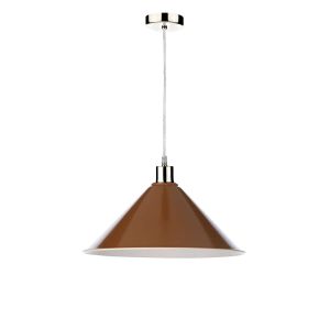 Alto 1 Light E27 Satin Chrome Adjustable Pendant C/W Red/Umber Metal Shade With White Inner