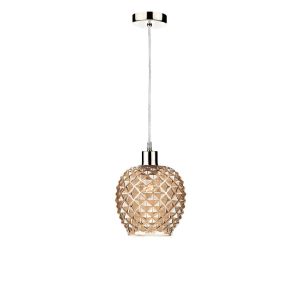 Alto 1 Light E27 Satin Chrome Adjustable Pendant C/W Champagne Diagonal Cut Glass Shade