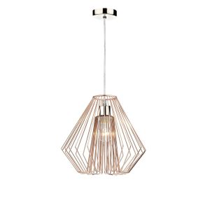 Alto 1 Light E27 Satin Chrome Adjustable Pendant C/W Copper Geometric Wirework Shade