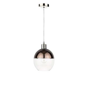 Alto 1 Light E27 Satin Chrome Adjustable Pendant C/W Bronze & Clear Glass Globe Shade