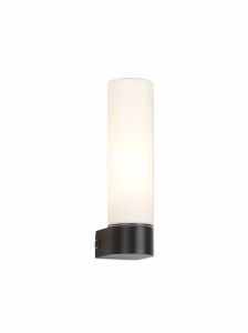 Tasso IP44 1 Light E14 Wall Lamp, Satin Black With Opal Tubular Glass