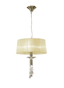 Tiffany 46cm Pendant 3+1 Light E27+G9, Antique Brass With Cream Shade & Clear Crystal