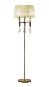 Tiffany Floor Lamp 3+3 Light E27+G9, Antique Brass With Cream Shade & Clear Crystal