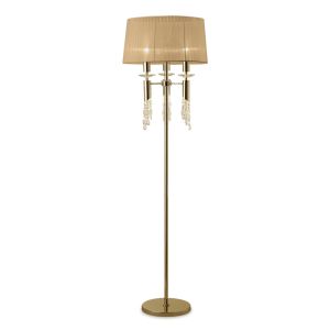 Tiffany Floor Lamp 3+3 Light E27+G9, French Gold With Soft Bronze Shade & Clear Crystal