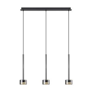 Tonic Linear Pendant, 3 Light, With Replaceable 12W LEDs, 3000K, Chrome/Black/Chrome Glass