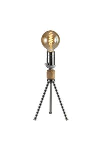 Tripp Table Lamp, 1 Light E27, Dimmable, Polished Chrome/Wood, (Lamps Not Included)