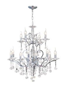 Zinta 75cm Pendant 2 Tier 12 Light E14 Polished Chrome/Crystal, (ITEM REQUIRES CONSTRUCTION/CONNECTION) Item Weight: 15.0kg