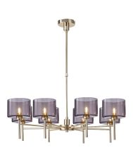 Penton 85cm Telescopic/Semi Flush, 8 x G9, French Gold/Smoked Type C Shade