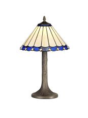 Sonoma 1 Light Tree Like Table Lamp E27 With 30cm Tiffany Shade, Blue/Ccrain/Crystal/Aged Antique Brass